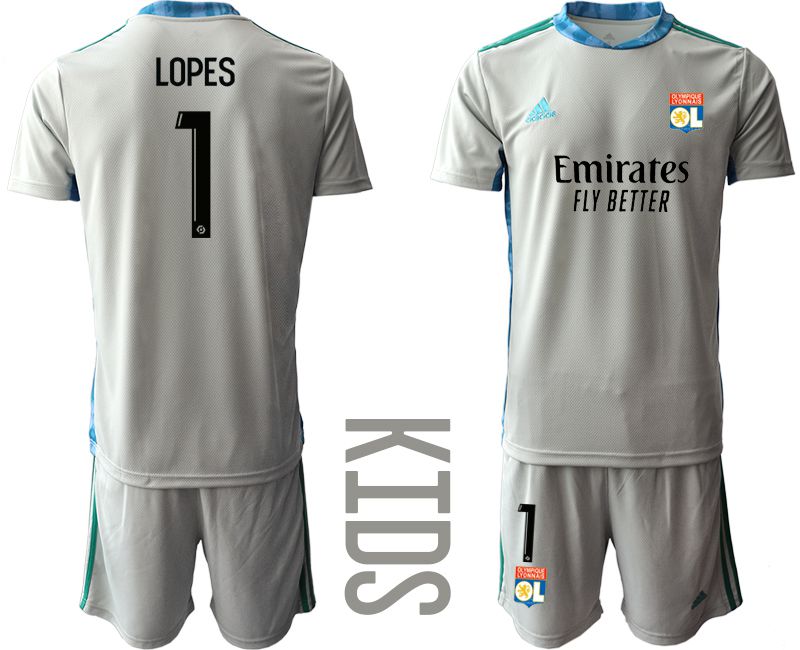 Youth 2020-2021 club Olympique Lyonnais gray goalkeeper #1 Soccer Jerseys